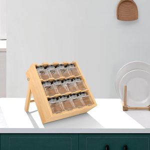 Bamboo and wood kitchen storage rack, household desktop divider storage rack, multi-compartment <b>spice</b> <b>jar</b> organizer. - Product Image 4