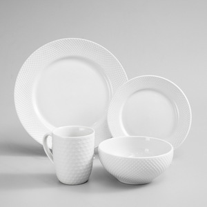 Customized Embossed White Porcelain Tableware <b>Set</b>, logo Picture, Flat Plate, Shallow Plate, Rice Bowl and <b>Cup</b> <b>Set</b> - Product Image 1
