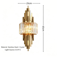 Applique murale de luxe en cristal et acier inoxydable doré E14, éclairage décoratif intérieur pour hall d'hôtel, chambre et salle de bain
