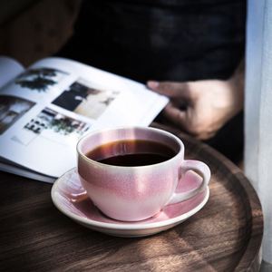 Kiln Change Latte Art Coffee <b>Cup</b> <b>Saucer</b> Set Ceramic Japanese Style Retro High-end Exquisite Instagram Handle <b>Cup</b> 300ml - Product Image 1