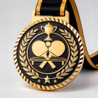 Médaille de Tennis de Table Personnalisée Plaqué Or Émail Noir Pagaies Croisées Relief 3D Récompense pour le Championnat