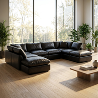 Ensemble de canapés modulaires en forme de U en cuir véritable noir de luxe minimaliste italien 7 places pour salon