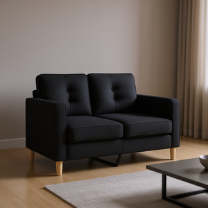 Modern Black 2 Seater <b>Sofa</b> With Tufted Back Wood <b>Legs</b> Living Room Furniture - Product Image 2