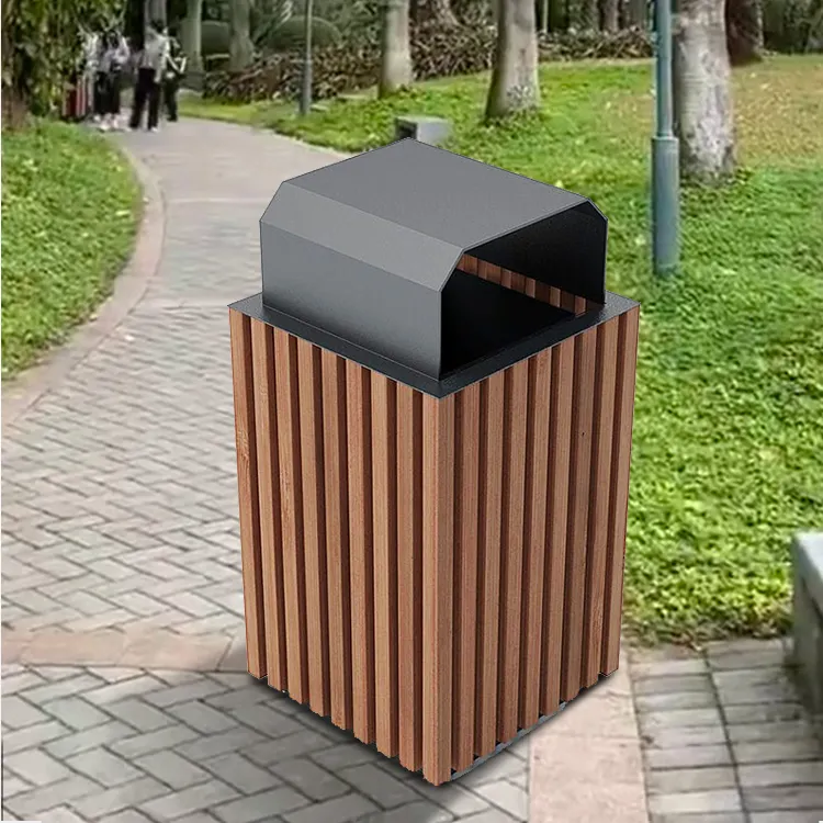 Benutzer definierte Mode Outdoor Metall Holz Urban Abfall behälter Commercial Mülleimer