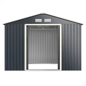 金属10*12英尺储物棚滑动门，用于后院，黑色/灰色
