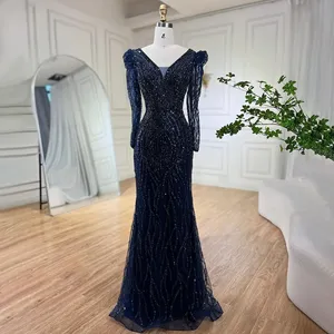Serena collina musulmana blu sirena in rilievo abiti da sera abiti 2024 LA71931 personalizzati - Product Image 1