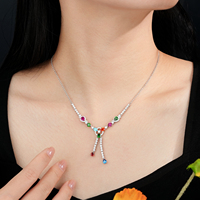 Collier YBO en argent 925 avec pampilles en forme de larme, bijoux fins, zircone cubique multicolore, chaîne de clavicule pour femmes, cadeau de mariage ou de fête