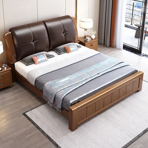 Meubles de chambre à coucher en bois massif de style chinois, lit moderne avec cadre en bois massif, taille reine et king, avec rangement - Product Image 4