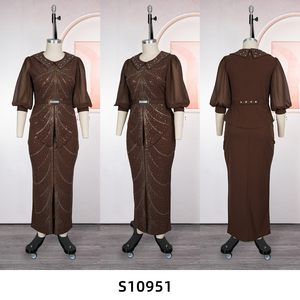 H&D S10951 2025 Nuovo Stile Abito Africano in Poliestere con Strass e Cintura, Maniche Lunghe - Product Image 4