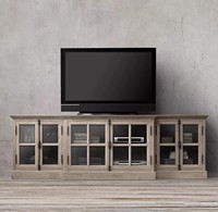 Meuble TV long en bois massif Rhoohill, style américain, chêne rustique, console multimédia de luxe pour salon