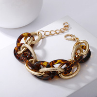 Gelang rantai chunky motif leopard warna-warni dari resin akrilik lucite multi-lapis Amerika Eropa