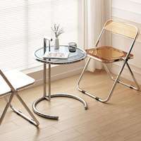 Table d'angle réglable en hauteur, personnalisable, en acier inoxydable et verre trempé, mobilier moderne minimaliste de luxe léger pour salon et hôtel