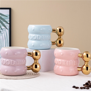 Luxury Wedding Embossed 400ml <b>Ceramics</b> <b>Mug</b> Coffee Cups Good Cup Custom <b>Mugs</b> for Beer LOUERS VODKA with Golden Handle - Product Image 2