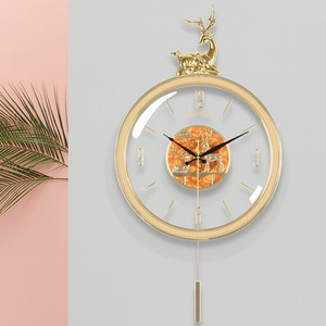 Hzkzb Wall Clock <b>Round</b> Analog Pendulum Living Room Decoration <b>Battery</b> Powered - Product Image 2