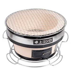 Portable Yakitori Clay Stove Round Japanese HIBACHI Style Konro Grill Shichirin Hida Table-top Charcoal Grill for Restaurant