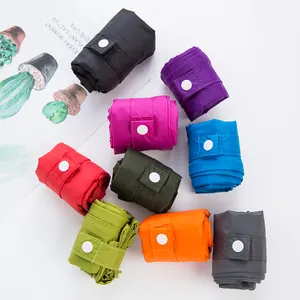 Venda quente Personalizado Listrado Impermeável Eco-friendly Poliéster Dobrável Imprensa Botão Viagem Saco De Compras - Product Image 1