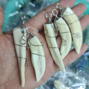 จี้ฟันหมาป่าธรรมชาติ JF6663 ขายส่ง ชุบฟันสัตว์และประดับด้วยกระดูกเทอร์ควอยซ์ สำหรับทำเครื่องประดับสร้อยคอ - Product Image 4