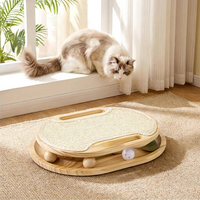 Mainan Penggaruk Kucing Kayu, Alas Penggaruk Kucing Sisal, Mainan Roller Interaktif dengan Bola, Tahan Lama, untuk Mengasah Gigi dan Cakar Anak Kucing