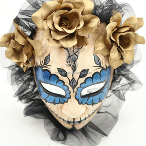 Máscara de estilo del Día de los muertos con decoración floral y <span class=keywords><strong>tul</strong></span> negro para fiestas de cosplay de Halloween y accesorios de disfraces para eventos temáticos - Product Image 4
