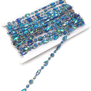 customized royal blue AB resin stone handmade chain DIY carnival costume iridescent jewelry plastic stone trimming