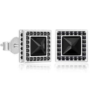 Pendientes de botón cuadrados negros de plata de ley 925 para hombre, hipoalergénicos, con circonitas cúbicas, estilo punk gótico, joyería masculina, pendiente de cruz - Product Image 1