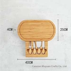 Ensemble de <span class=keywords><strong>planche</strong></span> à fromage en bambou et bois écologique, assiette à collation et pizza aux fruits <span class=keywords><strong>avec</strong></span> <span class=keywords><strong>tiroir</strong></span> pour usage domestique, blocs à découper - Product Image 3