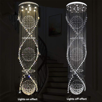 Lampe de luxe longue goutte de pluie spirale cristal chaîne lustre pour escalier foyer entrée résidentiel