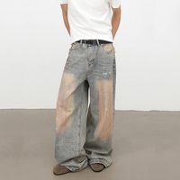 Pantalon décontracté tendance pour homme, style américain rétro, en denim délavé, coupe ample, jambe droite et large, longueur au sol