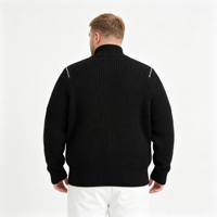 Sweat-shirts en tricot personnalisés OEM pour hommes, col roulé noir décontracté, manches longues, avec demi-fermetures éclair sur les poignets et les épaules