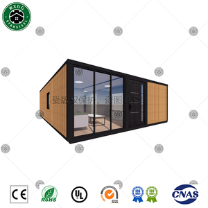 บ้านสำเร็จรูปโมเดิร์นแบบตู้คอนเทนเนอร์ พร้อมผนังไม้ตกแต่ง หน้าต่างกระจกบานใหญ่ และประตู สำหรับอยู่อาศัยในสวนหลังบ้านหรือใช้เป็นสำนักงาน - Product Image 2