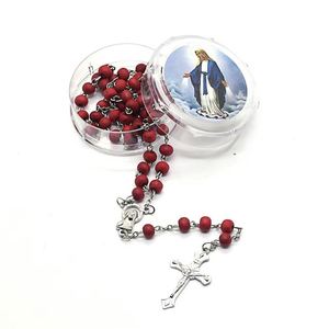 Mecrt Perfume Wood <b>Rosary</b> <b>Necklace</b> Catholicism Gift Religious <b>Rosaries</b> Prayer Beads Catholic Cross Red Jewelry Wholesale - Product Image 1