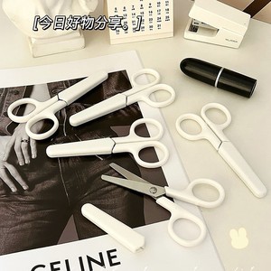 Mini tijeras de acero inoxidable blanco con cabeza recta para manualidades en papel, suministros de oficina para estudiantes - Product Image 2