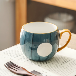 แก้วกาแฟเซรามิกสโตนแวร์รูปฟักทองลายการ์ตูน ดีไซน์รักษ์โลก ขอบสีส้ม ลายสีน้ำเงิน ขายตรงจากโรงงาน ใช้กับเครื่องล้างจานได้ - Product Image 4