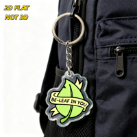 Porte-clés en acrylique Be-Leaf in You, feuille verte avec bannière jaune, breloque à bord transparent, anneau métallique + chaîne, pour clés ou fermeture éclair de sac