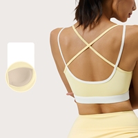 Yutuo Damen Sport-BH mit hoher Unterstützung, schnelltrocknend, Vier-Wege-Stretch, Logo vorne, atmungsaktiv, U-Ausschnitt, farblich abgestimmt, für Yoga und Fitness