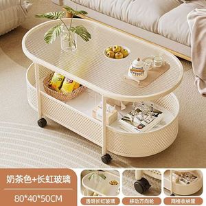 Table basse moderne avec plateau en verre trempé et roulettes, design léger pour petits salons et canapés, chariot de rangement - Product Image 5