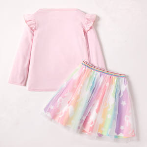 Filles Vêtements Robes Ensembles <span class=keywords><strong>Licorne</strong></span> Ruche D'impression À Manches Longues T-shirt Arc-En-Tulle Robe Jupe Bébé Filles Vêtements Ensembles - Product Image 2