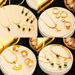 2025 nuevo conjunto de joyas de estilo moderno de moda de alta calidad chapado en oro de 18K mariposa geométrica conjunto de joyas de acero de titanio - Product Image 1