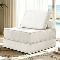 Canapé modulaire en velours côtelé compressé blanc, fauteuil individuel avec coussin de dossier en tissu