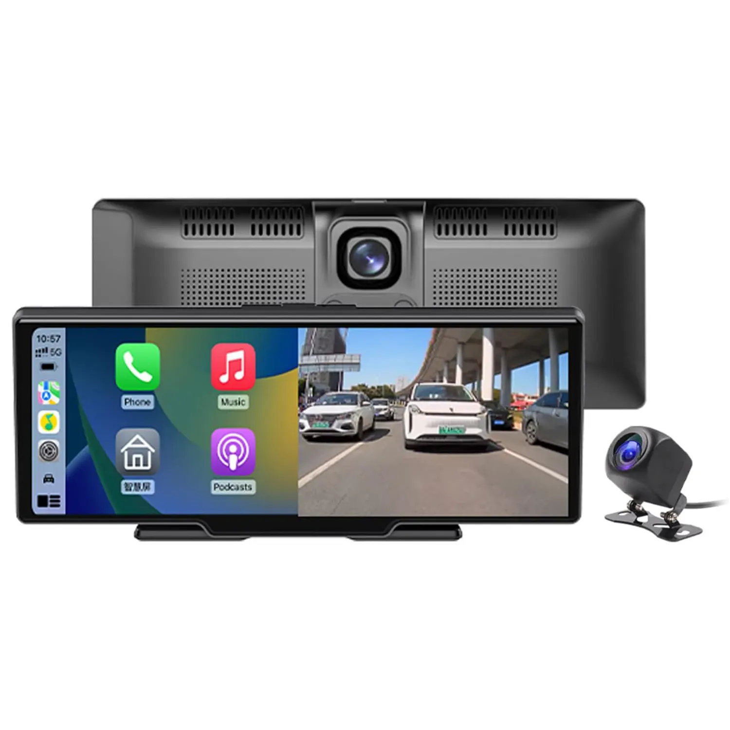 10.26 "Dash Cam telecamera per la retromarcia WiFi Carplay e Android Auto 2K DVR navigazione GPS videoregistratore cruscotto Dual Len