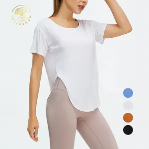 夏季空白竹宽松素色定制圆领健身房健身运动白色t恤高品质女式新款