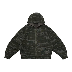 Sudadera con capucha para hombre, camuflaje, reversible de doble cara, con cremallera, estilo vintage, de felpa francesa gruesa, oversize - Product Image 3