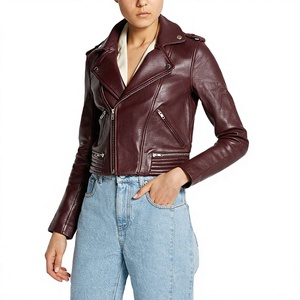 Veste de moto pour femme en cuir de vachette rembourrée de duvet, imperméable, à col montant, fermeture éclair, manches longues, épaisse, pour l'automne/hiver - Product Image 3