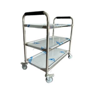 Carretilla de Plataforma de Acero Inoxidable de 3 Niveles VCT con Diseño Móvil de Cuatro Ruedas para Uso Industrial (850x450x900mm) - Product Image 2