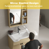 ORTONBATH Lavabo mural moderne conforme à l'ADA pour salle de bain, deux portes flottantes, évier en céramique pour carcasse en MDF pour personnes âgées handicapées
