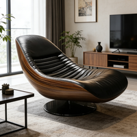 Fauteuil de salon pivotant ergonomique moderne, fauteuil d'appoint en cuir véritable de luxe, contreplaqué de noyer, meubles de chambre à coucher, de bureau