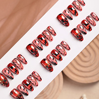 Faux ongles personnalisés pour Halloween, orange et noir, faux ongles artificiels, pointes d'ongles
