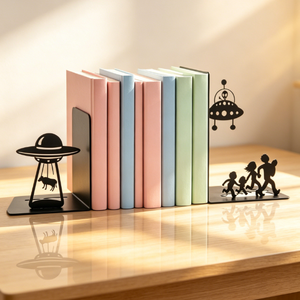 Heavy Duty Metal Bookends <strong>Alien</strong> UFO Art Decor Decorative Bookends for Shelves Unique Gift for Adults Sci-Fi Room Home Decor - Product Image 2