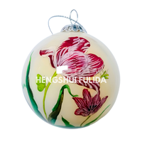 Ornement de Noël en verre fait main de haute qualité, motif tulipe et papillon, ovale, décoration d'arbre de Noël, art peint