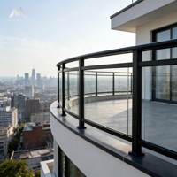 Système de garde-corps en verre et aluminium noir de luxe |   Rampe d'escalier courbée pour villa et mezzanine
